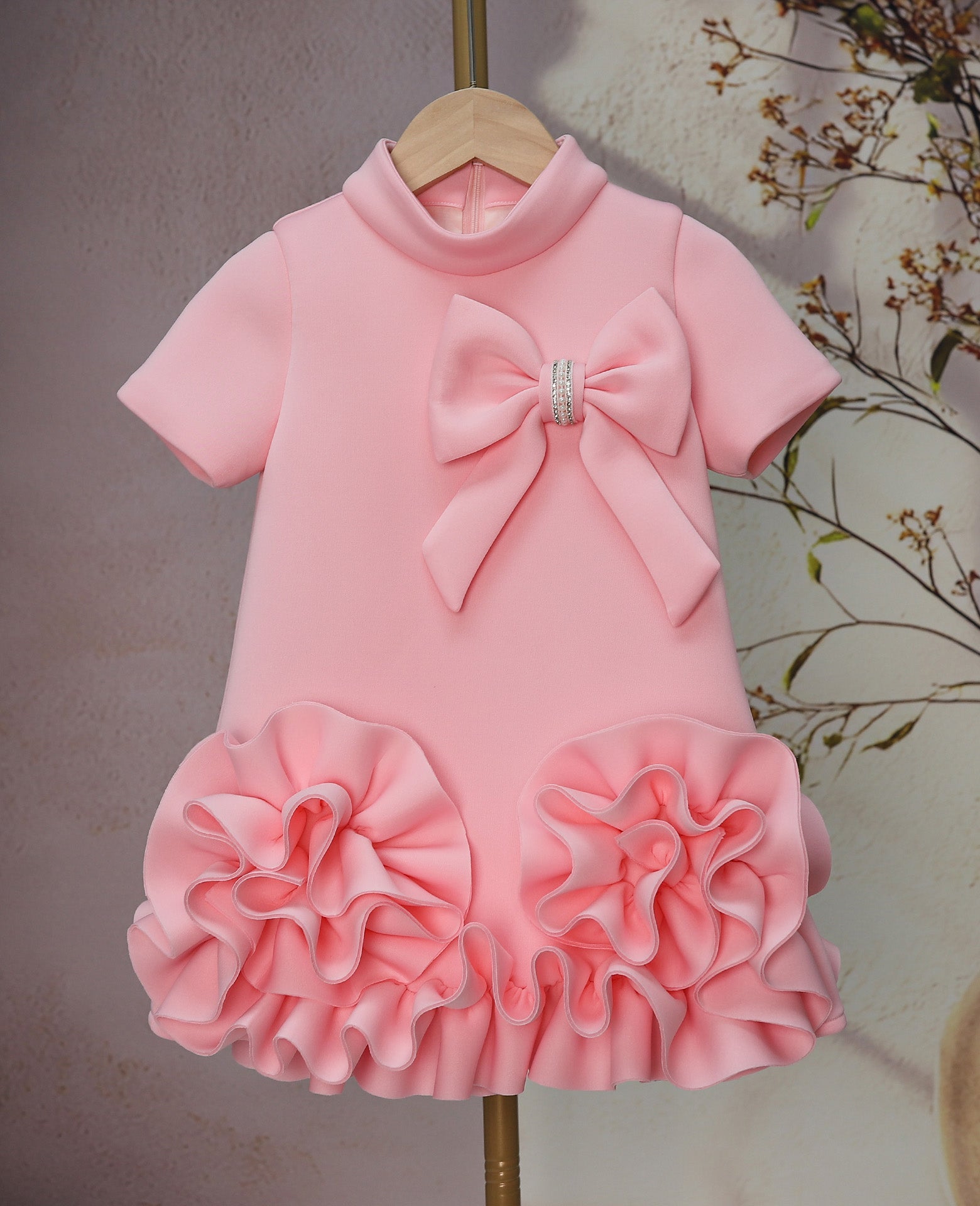 Ceremony Girl Dress WG1221  Luxury Kids Princess Dress Children's Pink  Short Sleeve Baby Girl Daily Casual Dress with Big 3D Flower Hem  Yalindars
