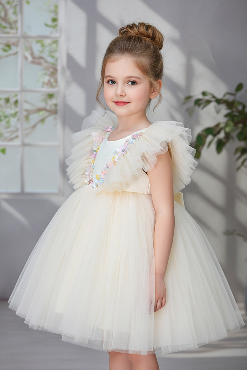 champagne baby dress Girls Tulle with Floral Appliqués | Wedding Birthday Flower Girl | Sizes 9M–8Yrs Silver Jeans Co. Women's 20.5 Inches size_xxxxxl/22_checked Size:20 (34/35)