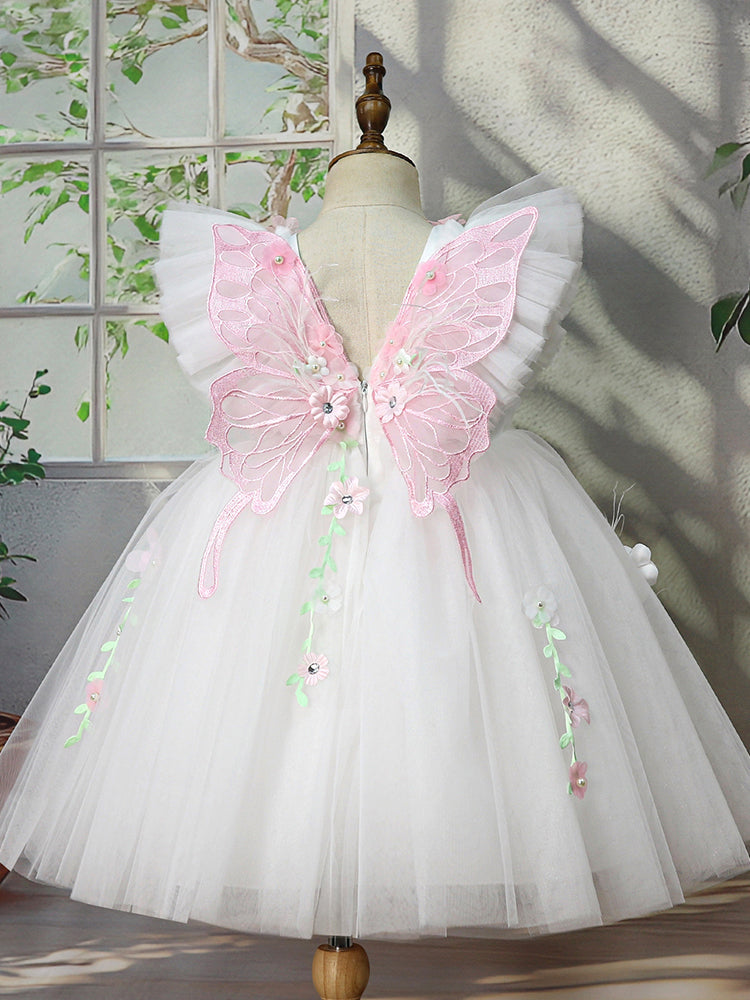 White Flower Girl Dress with 3D Butterfly Yalindars White Flower Girl Dress with 3D Butterfly Yalindars