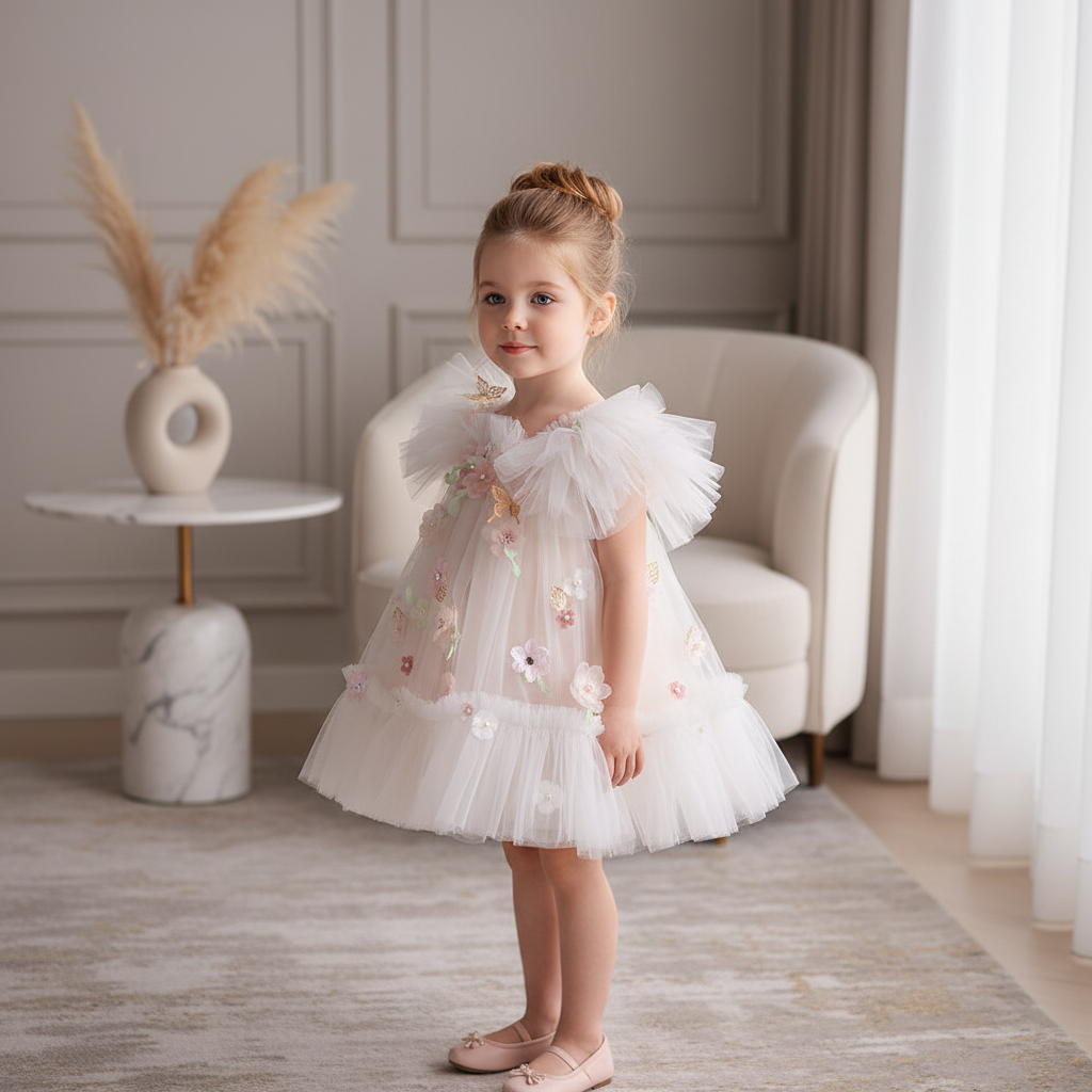 Pink girls tulle dress W3218