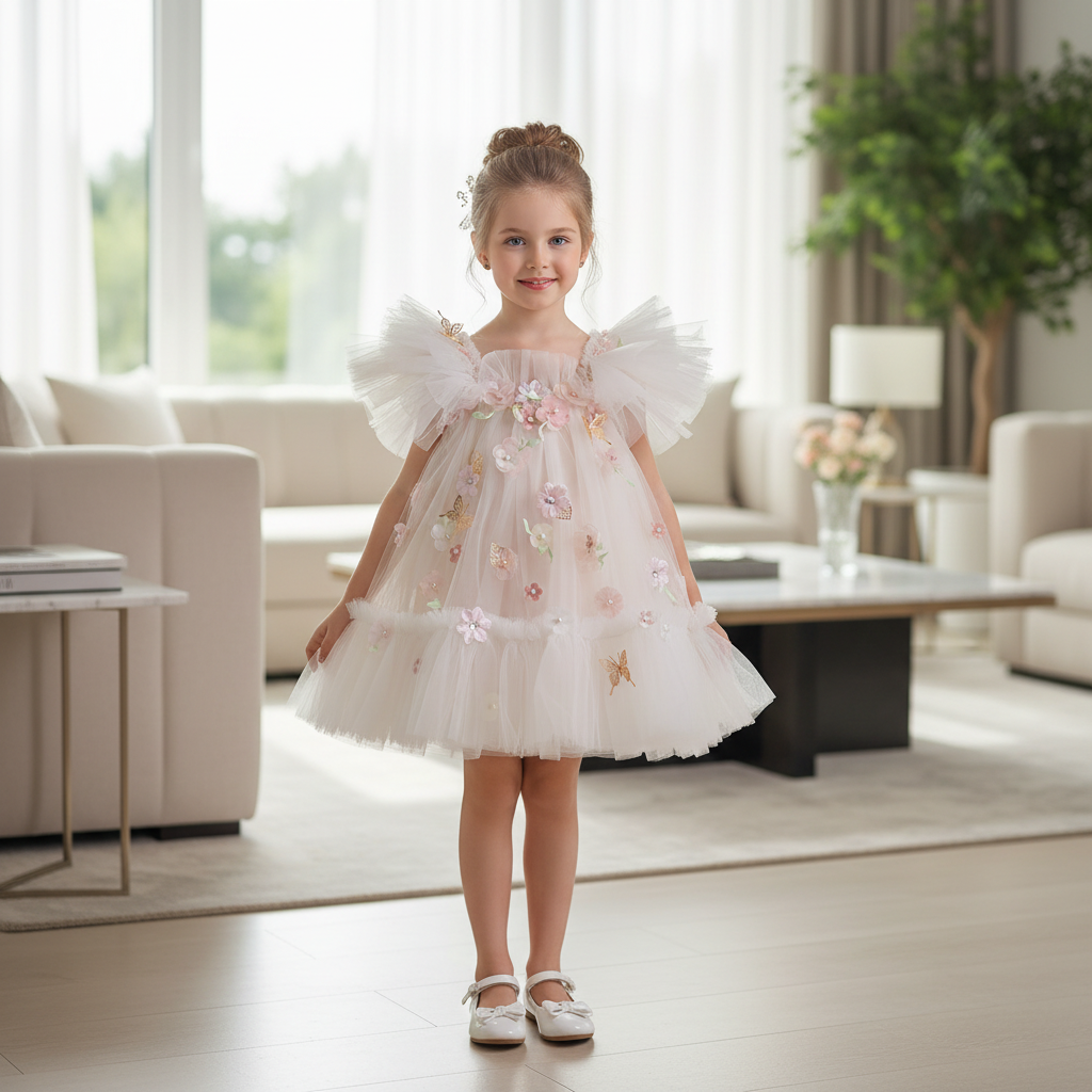 Pink girls tulle dress W3218