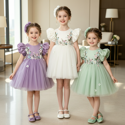 Purple White Green Girls Dress 1:1